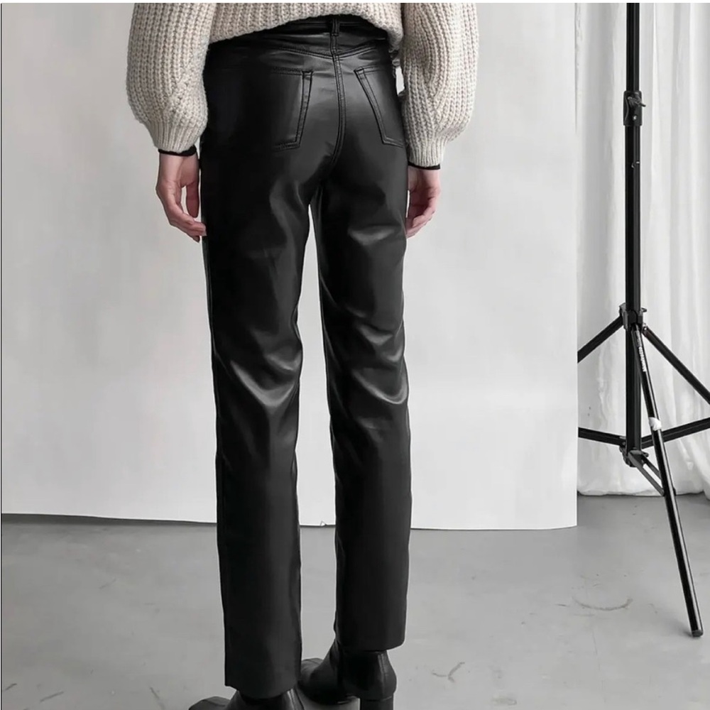 Oak & Fort (24) Black Classic Faux Vegan Leather Straight Leg Slim Fit Pants